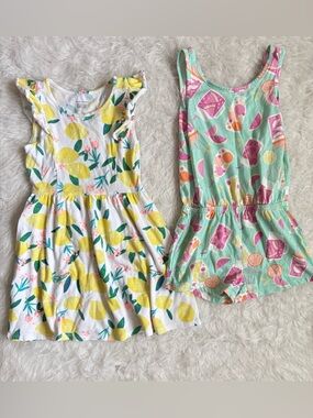Children’s Place Girls' Set of 2 Lemon Dress & Fruit Print Romper